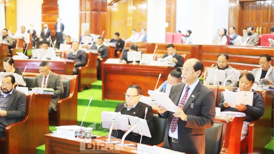 Nagaland Chief Minister and in-charge of Finance Neiphiu Rio presented the Budget for 2023-24 fiscal at the NLA Secretariat, Kohima on March 27. (DIPR Photo)
